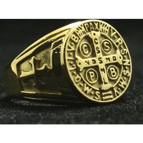 Lady 15MM Size 5 to Size 10 Women 316L Stainless Steel Christianity Saint Benedict of Nursia CSPB CSSML NDSMD Exorcism Ring