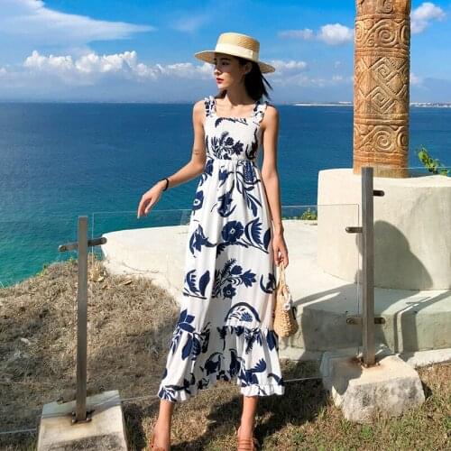 Fashion women new arrival sleeveless beach long dress casual outdoor vintage party high quality Spaghetti Strap a-line dress