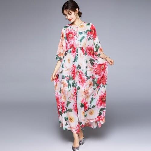2021 New Women Summer Elegant Floral Dress Festa High Quality Long Wedding Party Robe Femme Vintage Designer Chiffon Vestidos