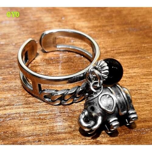 100%S925 silver ring female personality elephant pearl sterling silver ring opening adjustable free shipping