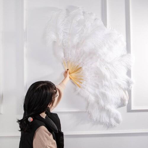 13 bone 100% Ostrich Feather Fan Carnival Stage Decoration Fan White Marabou Feather Center High quality