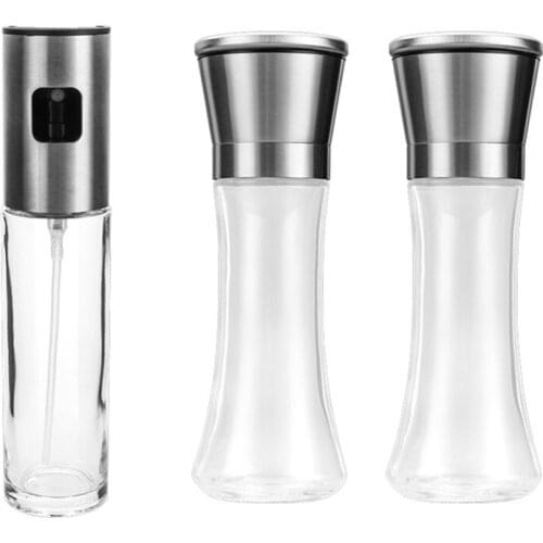 3Pcs Salt and Pepper Grinder Set, Salt Grinder and Pepper Grinder,Salt and Pepper Grinders and Oil Sprayer for Cooking