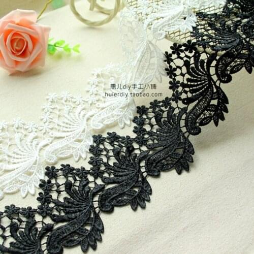 3 Yard / lot Exquisite Water soluble embroidery lace trim black white fashion fabric bags crafts diy decoration