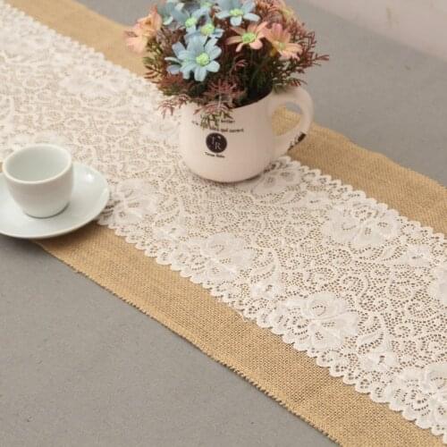 30*180CM Burlap Table Runners Natural Jute Burlap Lace Table Runner Wedding Festival Event Christmas Table Decoration