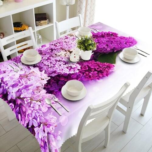3D Tablecloth Purple Lilac Flowers Pattern Polyester Dustproof Table Cloth Christmas Dinner Decoration Table Cover