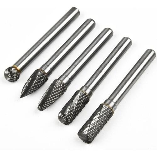 5pcs 1/4" Shank Tungsten Carbide Burr Rotary Milling Cutter Files Engraving Electric Grinding Drill Bits