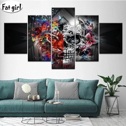 5d diy diamond embroidery skull ,flowers tiger face diamond painting Cross stitch kit Abstract wall stickers picture mosaic 5pcs