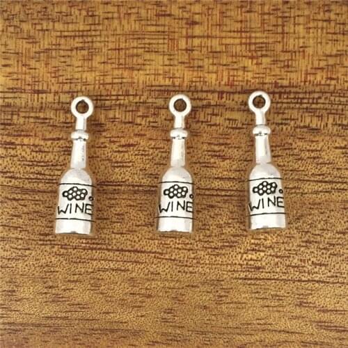 5pcs charm red wine bottle 28*8mm Tibetan silver plated pendant antique jewelry accessories production DIY handicrafts