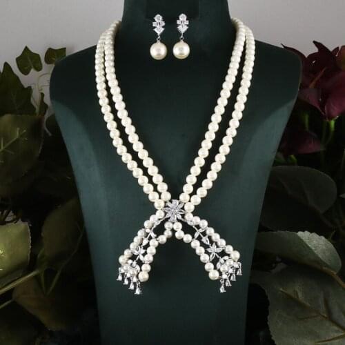 AccKing 2pcs Bridal Zirconia Full Jewelry Sets For Women Party, Luxury Dubai Nigeria CZ Crystal Wedding necklace sets