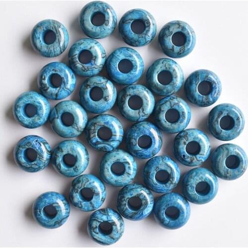 2020 Fashion good quality Natural blue onyx round shape big hole beads For Bracelet Charms 50pcs/lot wholesale free shipping