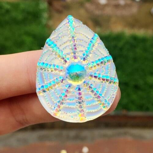 DIY AB Colors 8PCS 30*40mm Spider web Drop Resin Rhinestone Flatback Cabochon Stone Wedding Decoration -HE94