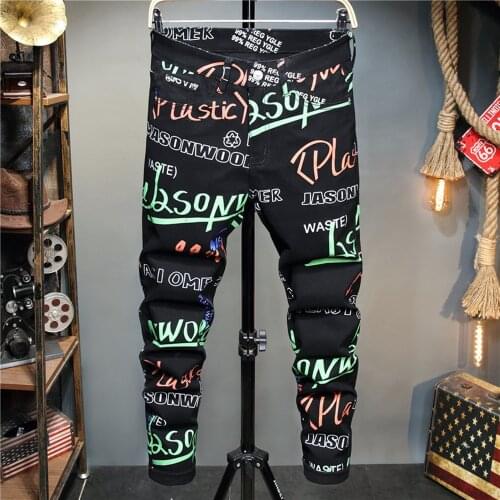 New Autumn 2020 3D Stretch Digital Colours Print Jeans Teenagers Men Casual Fashion Trousers Denim Pants Streetwear