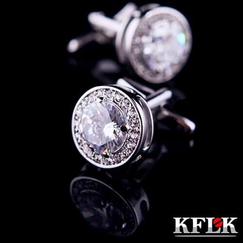 KFLK Luxury shirt cufflinks for Unisex gift Brand cuff buttons White Crystal cuff links High Quality abotoaduras Jewelry