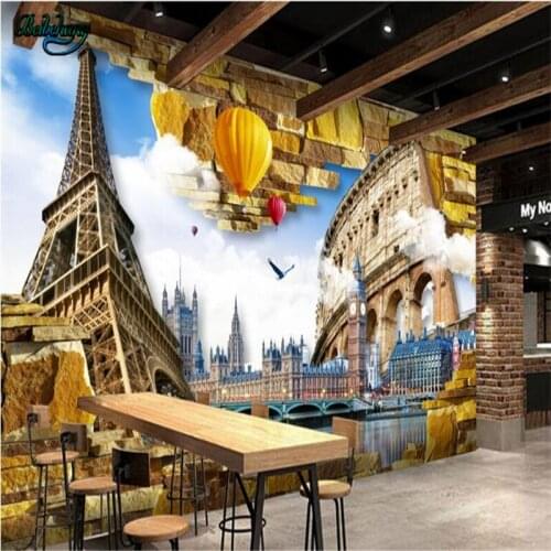 Beibehang Eiffel Tower Roman Ancient City 3D Mural Background Wall Custom Lounge Background Decorative Painting