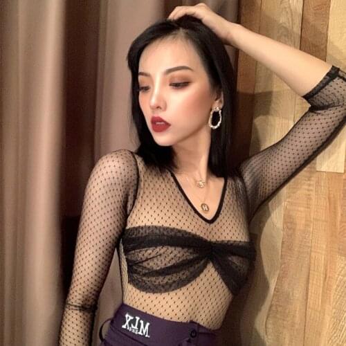 Mesh Latin Dance Shirt Dancing Practice Wear Rumba Samba Competition Tops Performance Costume Women Training Clothes YS1230