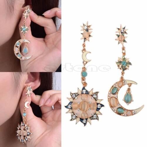Exquisite Fashion Star Sun Moon Rhinnewestone Crystal Stud Dangle Pretty Earrings