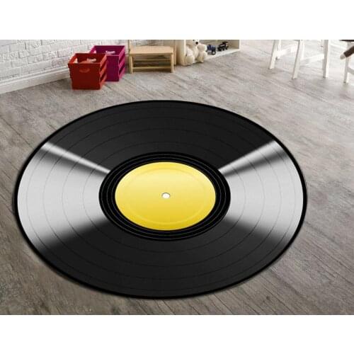 Record Patterned Round Carpet, Non Slip Floor Carpet,Teens Rug
