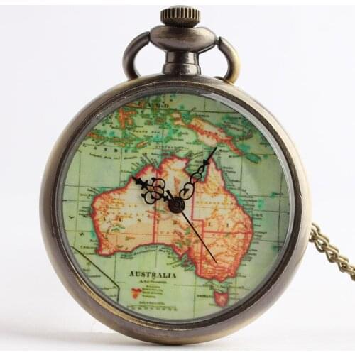 50pcs/lot Hot Sell Map Printed Quartz Pocket Watch Necklace Vintage Gift Watches Wholesale