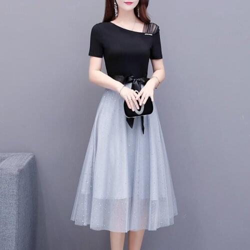 L-3xl Elegant Tea Party Sequins Mesh Patchwork Wedding Bridesmaid Robes De Cocktail Dress Birthday Host Vestidos Formales 7640