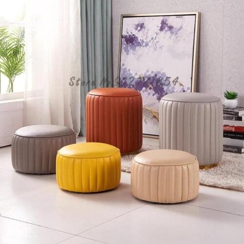 Small Stool Household Low Stool Round Pier Sofa Stool Living Room Sitting Pier Soft Bag Coffee Table Childrens Leather Stool