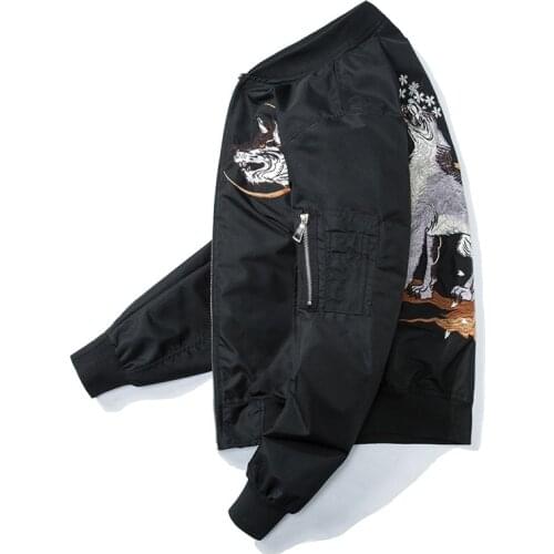Men Ma-1 Bomber Jacket Harajuku Wolf Embroidery Fashion Streetwear Casual Baseball Jackets Coats Hip Hop Design Yokosuka Autumn