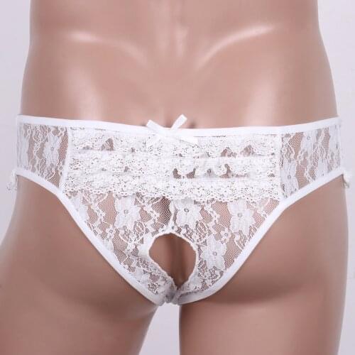 Mens Sissy Lace Jockstraps Bowknot Exotic Lingerie Panties with Crotchless Butt Hole G-string Briefs Underwear Underpants