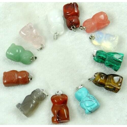 Natural stone Quartz crystal Turquoises Chalcedony Cat pendant for diy jewelry Making necklace Accessories 12Pcs