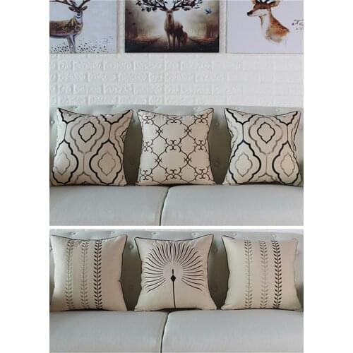 Luxurious Cotton Embroidery Flowers Pillow Cover Geometric Cushion Cover Home Decor Cushion Decorative Pillow Case Pillow Sham