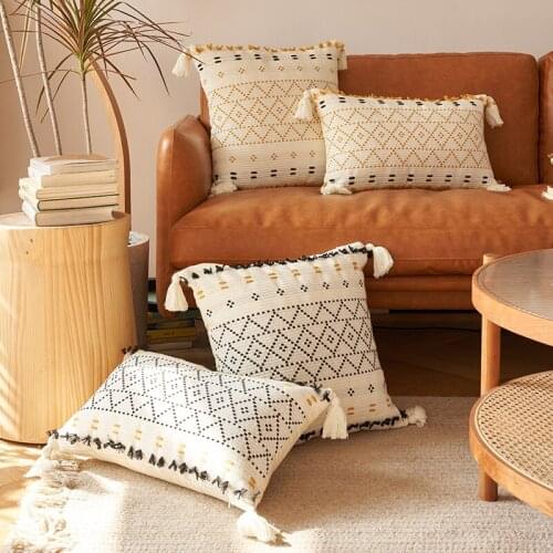 Nordic INS Style Knitted Cushion Cover Embroidery Geometric Decorative Pillows Case Tassel Home Hotel Sofa Chair Car Pillowcase