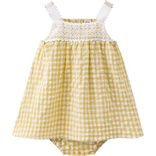 New Summer Baby Girls Dress Suit Suspender Skirt Infant Plaid Cute Dress Top+Pants Set Princess Dress Baby Outfit