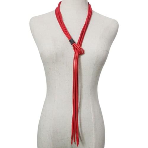 Multi Color Leather Rubber Long Necklace For Women Simple Tassel Sweater Chain Choker Statement Necklaces Womens Accesories