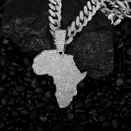 Silver Color/Gold Color Africa Map Pendant Chain Necklaces African Maps Jewelry For Women Men Cuban Link Chain For Men Jewelry