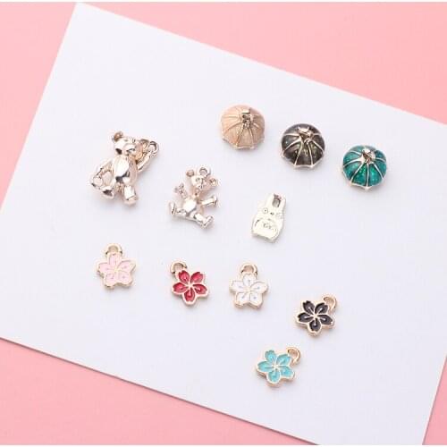 2018 New cartoon bears/flowers/Sun umbrella shape alloy drop oil floating locket charms diy jewelry earrings/bracelet pendants