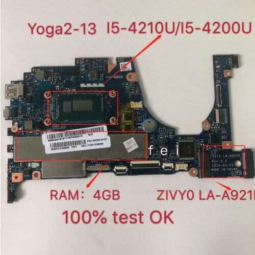 Applicable to YOGA2-13 notebook motherboard I5-4210U 4G I5-4200U 4G number LA-A921P FRU 90005929 5B20G19196