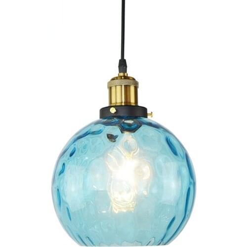 Modern Led Glass Ball Pendant Light Blue Hanging Lighting Living Dining Room Kitchen Bedroom Lamp Corridor Hotel Decoration Home