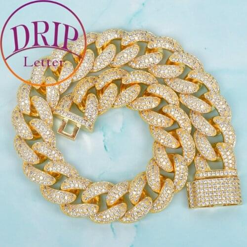 23mm Heavy Miami Cuban Necklace Gold Color AAA Zircon For Men Plated Hip Hop Chain Jewelry