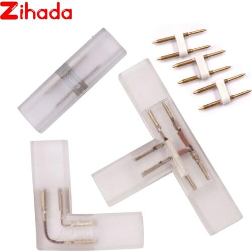 6mm 8mm 2pin L T Shape Corner Connector Middle Plug With Copper Needle for AC 110V 220V LED Strip 5050 3014 2835 Single Color