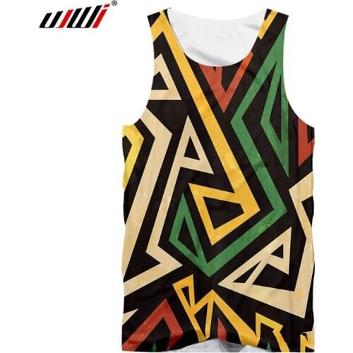 UJWI 3D New Printed Dinosaur Colorful Stitching Geometric Vest Fashion Street Style Mens Vest Summer Sleeveless Top Casual 6XL
