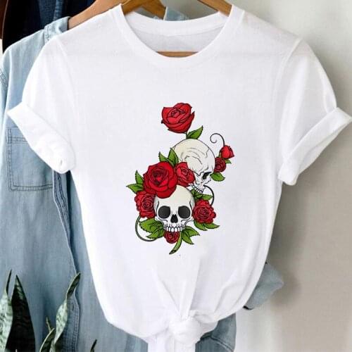 Female T-shirt 2021 Fashion T-shirts harajuku skull rose Graphic t shirt Top Women Clothing Summer Short Sleeve tee shirt femme