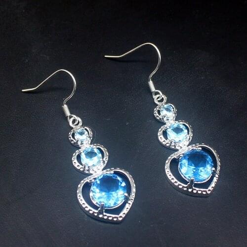 Gemstonefactory Big Promotion Single Unique 925 Silver Sparkle Blue Topaz Dangle Drop Earrings Jewelry for Women Mom 20213719