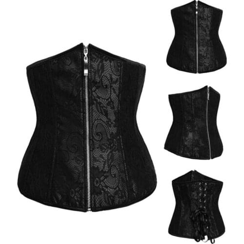 Flower Vintage Lace Up Corsets for Women Zipper Waist Boned Bustier Corset Overbust Body Shaper Sexy Lingerie Red Black Corsets