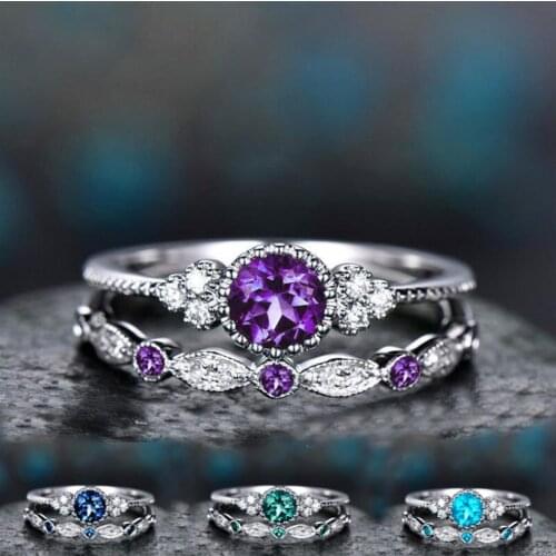 Female Round Ring Set Luxury Crystal Zircon Ring Wedding Promise Engagement Rings For Women Jewelry Gifts Size 6-7-8-9-10