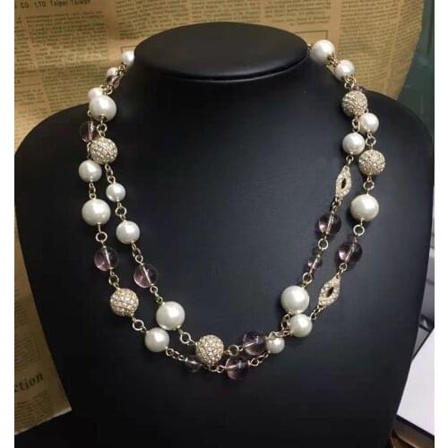 Brand Fashion Jewelry Women Vintage Gold Color Pink Beads Resin Pearls Necklace Choker Sweater Chain Party Fine Fashion Jewelry