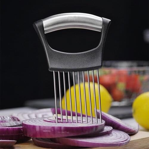 1pcs Stainless Steel Onion Needle Onion Holder Handheld Simple Slicer Fruit Vegetable Cutter Potato Kitchen Tool Bar Accessories