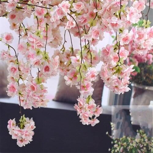 20pcs Artificial Cherry Blossom Branch Hanging Flower Vine 135cm Long For Wedding Centerpieces Artificial Decorative Flowers