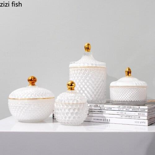 White Glass Jar Home Storage Tank Candy Jar Food Container Organize Box Storage Bottle Organizer Jewelry Box Decorative Jars