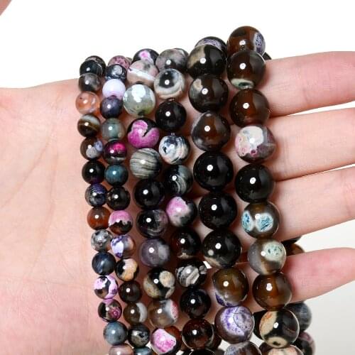 Mixed Color Fire Agates Beads Natural Stone Beads Round Loose Beads for Bracelet Jewelry Making Bulk DIY Accessories 4/6/8/10 MM