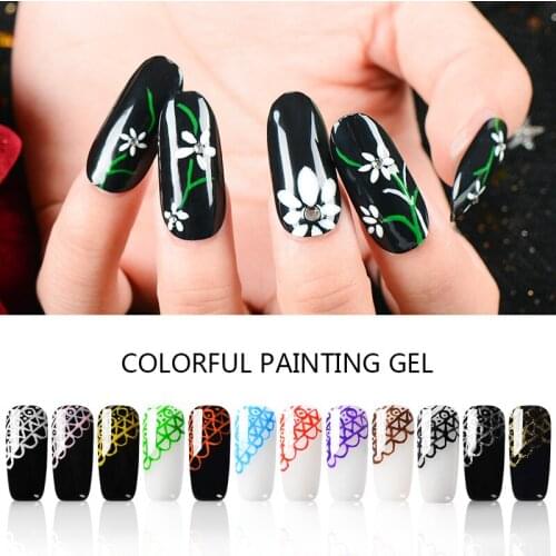 Mtssii Color Gel Painting UV Nail Gel Soak Off Nail Art Lacquer 12 Colors Drawing Nail Gel Polish Long Lasting Manicure Varnish