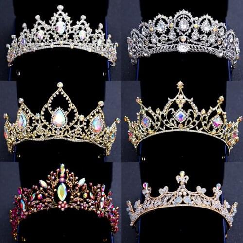Elegant Colorful Crystal Tiaras And Crowns Silver Color Gold Bridal Diadems Queen Princess Pearls Wedding Women Hair Accessories