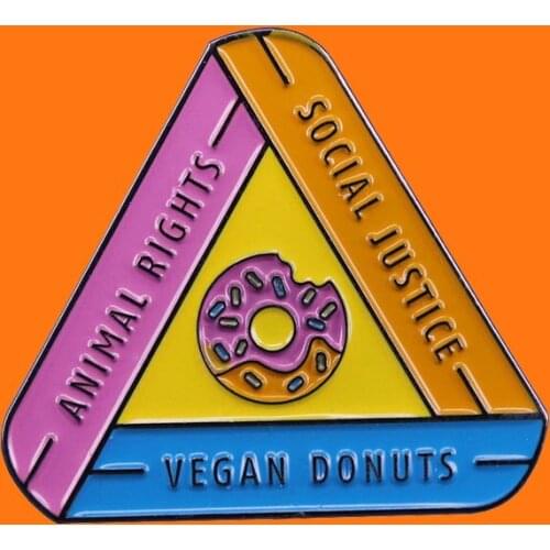 Animal Rights Social Justice Vegan Donuts Enamel Pins Funny Metal Cartoon Brooch Hat Bag Collar Lapel Badge Fashion Jewelry Gift